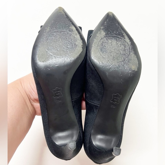 Tory Burch Aria Black Grosgrain Bow Suede Leather Pointed Toe Stiletto Heel 7M - Picture 13 of 13